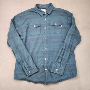 Linksoul Flannel Button Up Shirt Men's XL Blue Striped Long Sleeve Pockets Golf